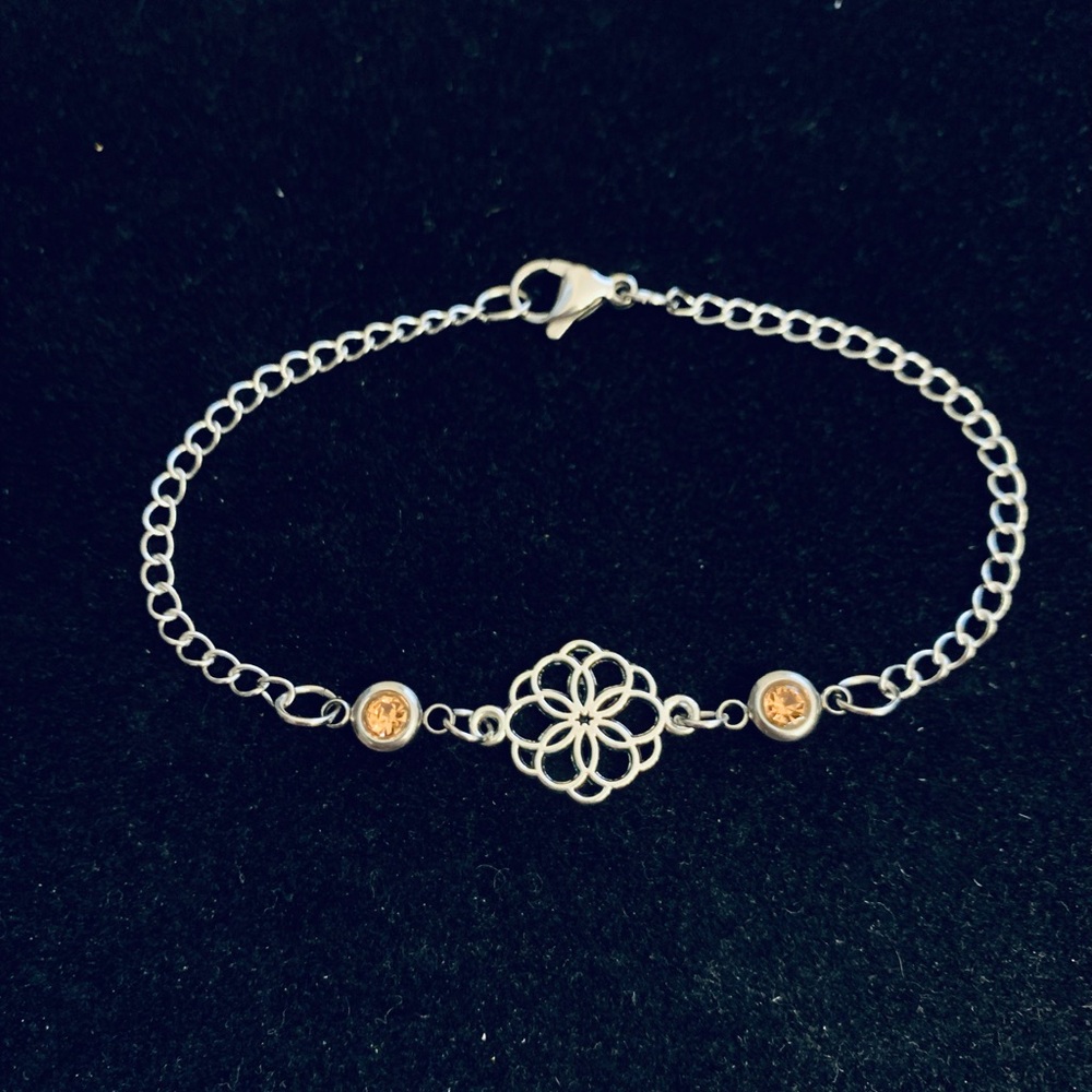 Mandala Flower chain Bracelet with birthstone charms